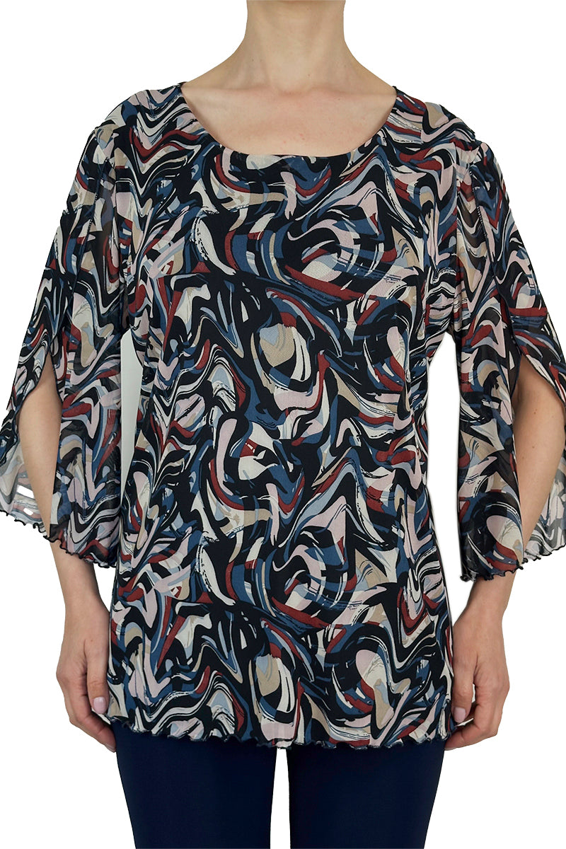 Women's Tops Flattering Quality Stretch Print with Flowing Sleeve Best selling Design quality Made In Canada Yvonne Marie Boutiques