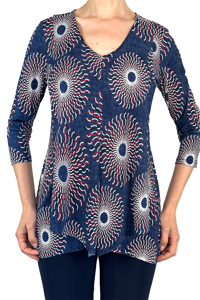 Women's Denim Printed Tunic Top Made in Quality Comfort Stretch Fabric - Made in Canada - Sizes XL