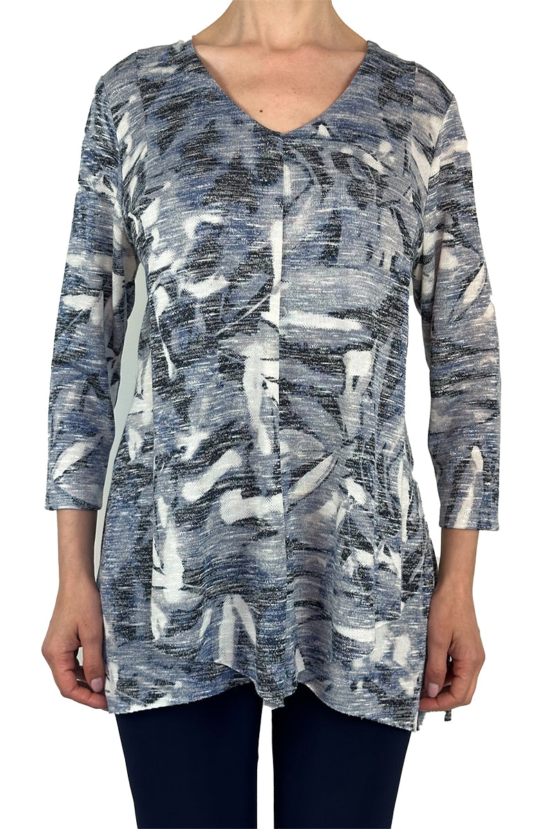 Women's Tunic Longer Length Soft Blue Abstract Print - Sizes S-XL - Made in Canada