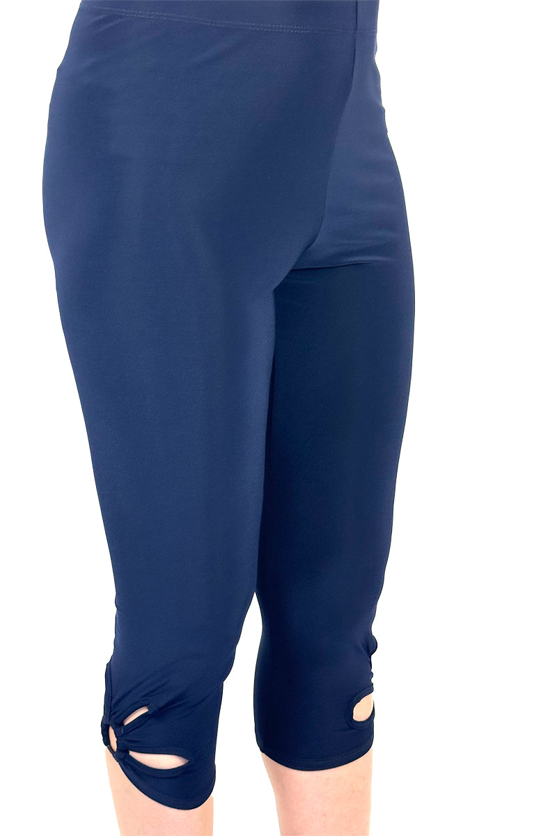 Women's Navy Capri Legging with Flattering Fashion Detail: Sizes S-XXL