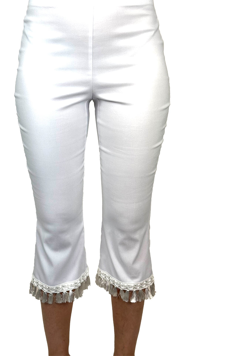 Women's White Capri's With Fringe Comfortable And Flattering Fit - Made in Canada