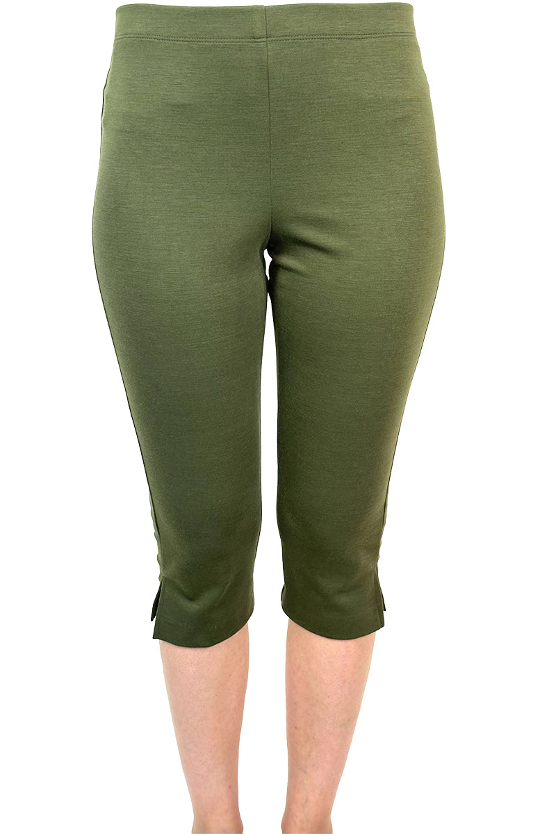 Women's Capri Khaki Quality Stretch Fabric Olive Capri on Sale Quality Comfort Stretch fabric Flattering Fit Yvonne Marie Boutiques