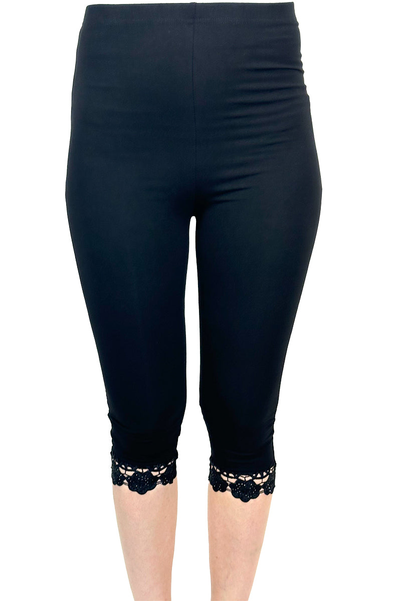 Legging Capri noir pour femme avec dentelle flatteur et confortable taille S - XXL