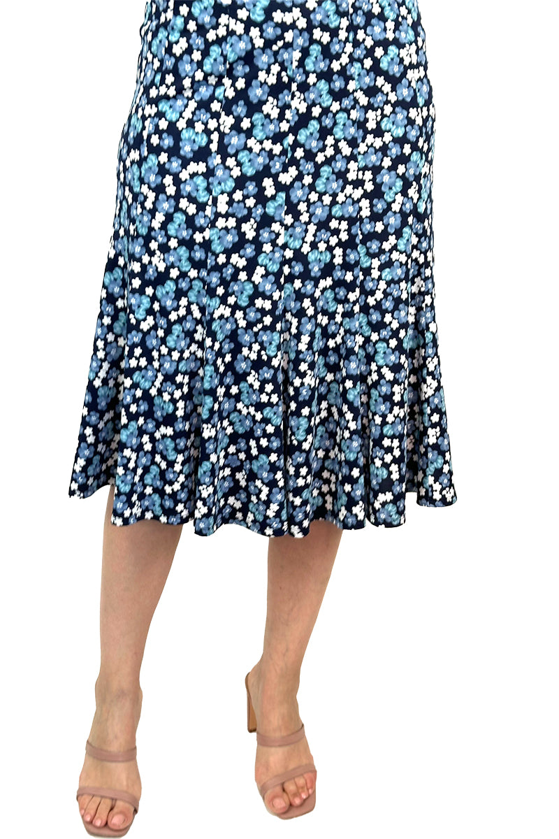 JUPE BLEU À IMPRIMÉ FLORAL POUR FEMME EN VENTE FLATTEREUR CONFORME À LA TAILLE - TAILLES S-XLARGE