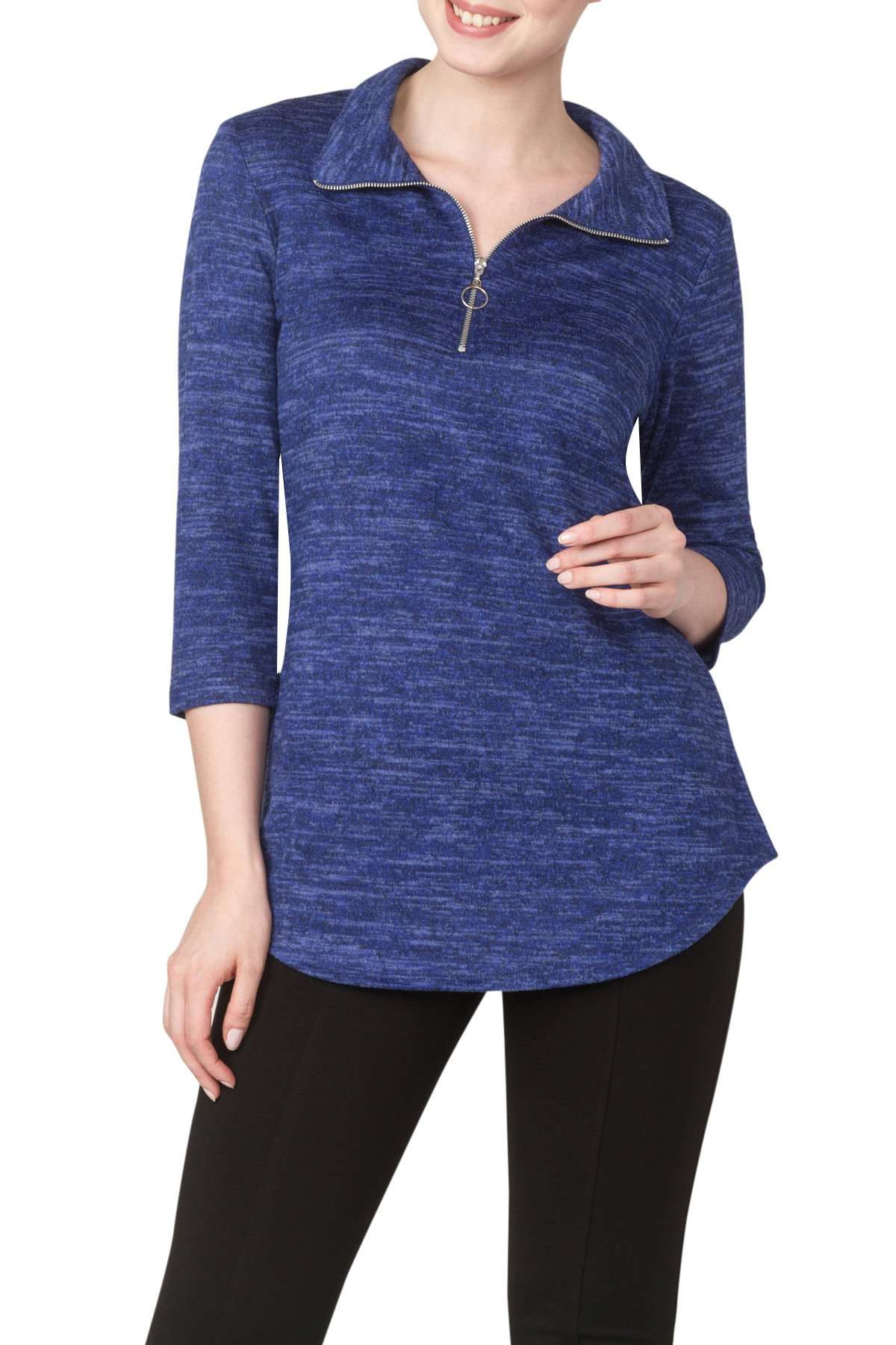 Women's Sweaters Blue Quality Knit Fabric Zipper Front Detail on Sale Now Made in Canada - Yvonne Marie - Yvonne Marie