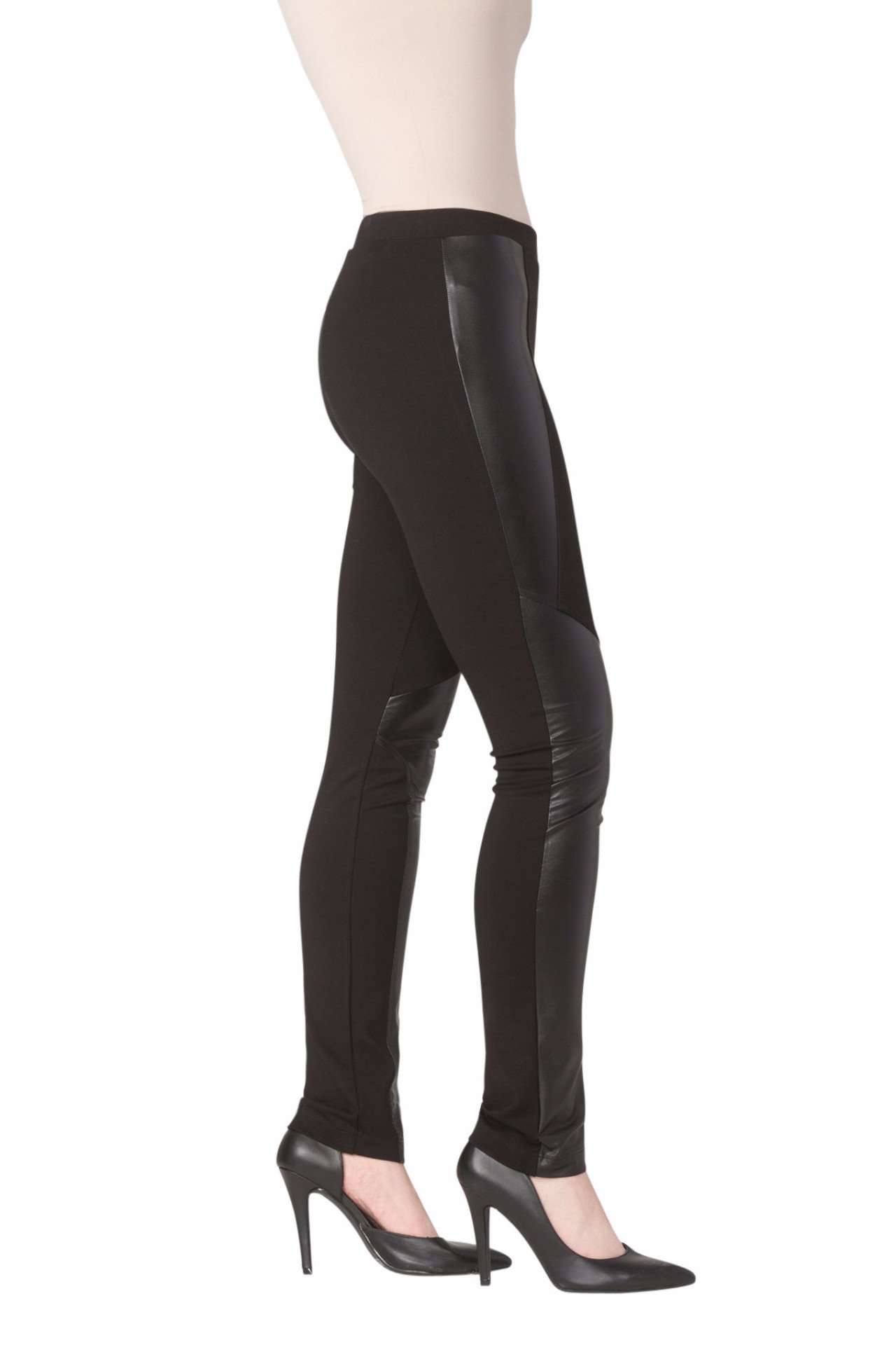Women's Pants Black Leather Side Detail Quality Stretch Fabric Made in  Canada