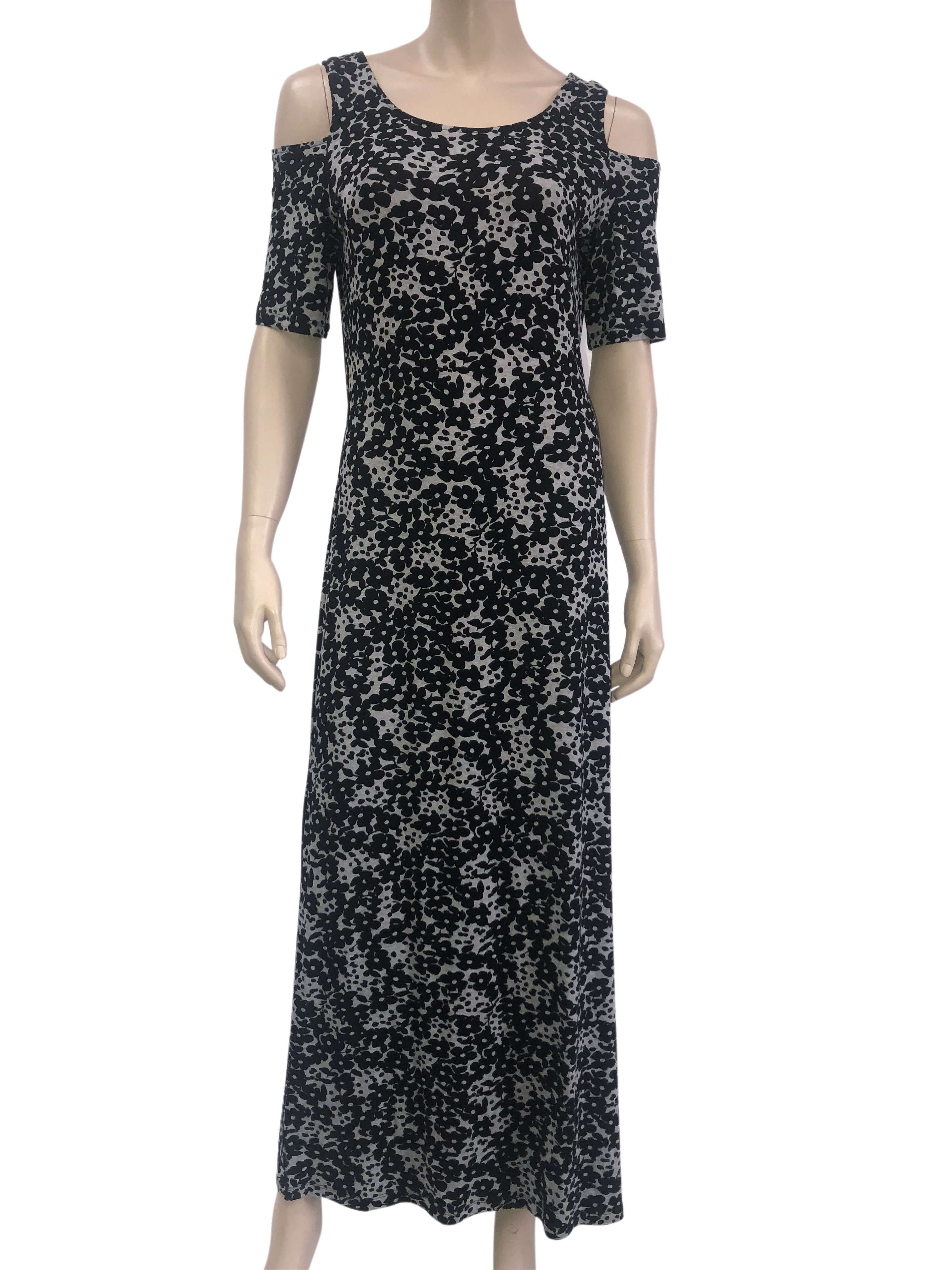 Women's Long Dress On Sale Canada Soft Stretch Fabric Comfort Fit Grey and Black Print Yvonne Marie Boutiques - Yvonne Marie - Yvonne Marie