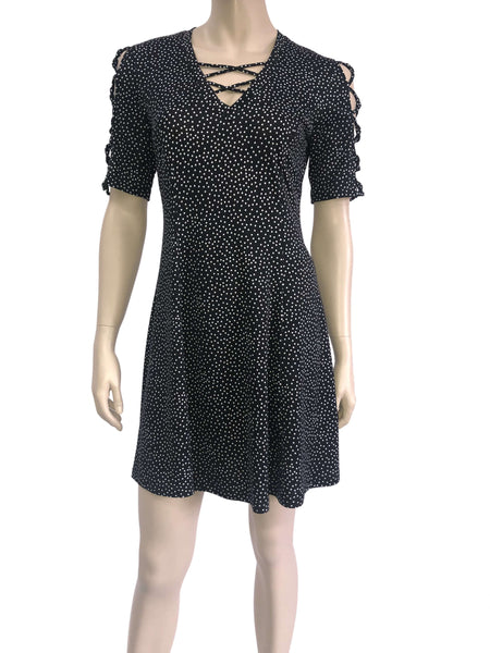 Women's Dresses on Sale Canada Flattering Fit Black Polka Dot Quality Stretch Fabric Made in Canada Yvonne Marie Boutiques