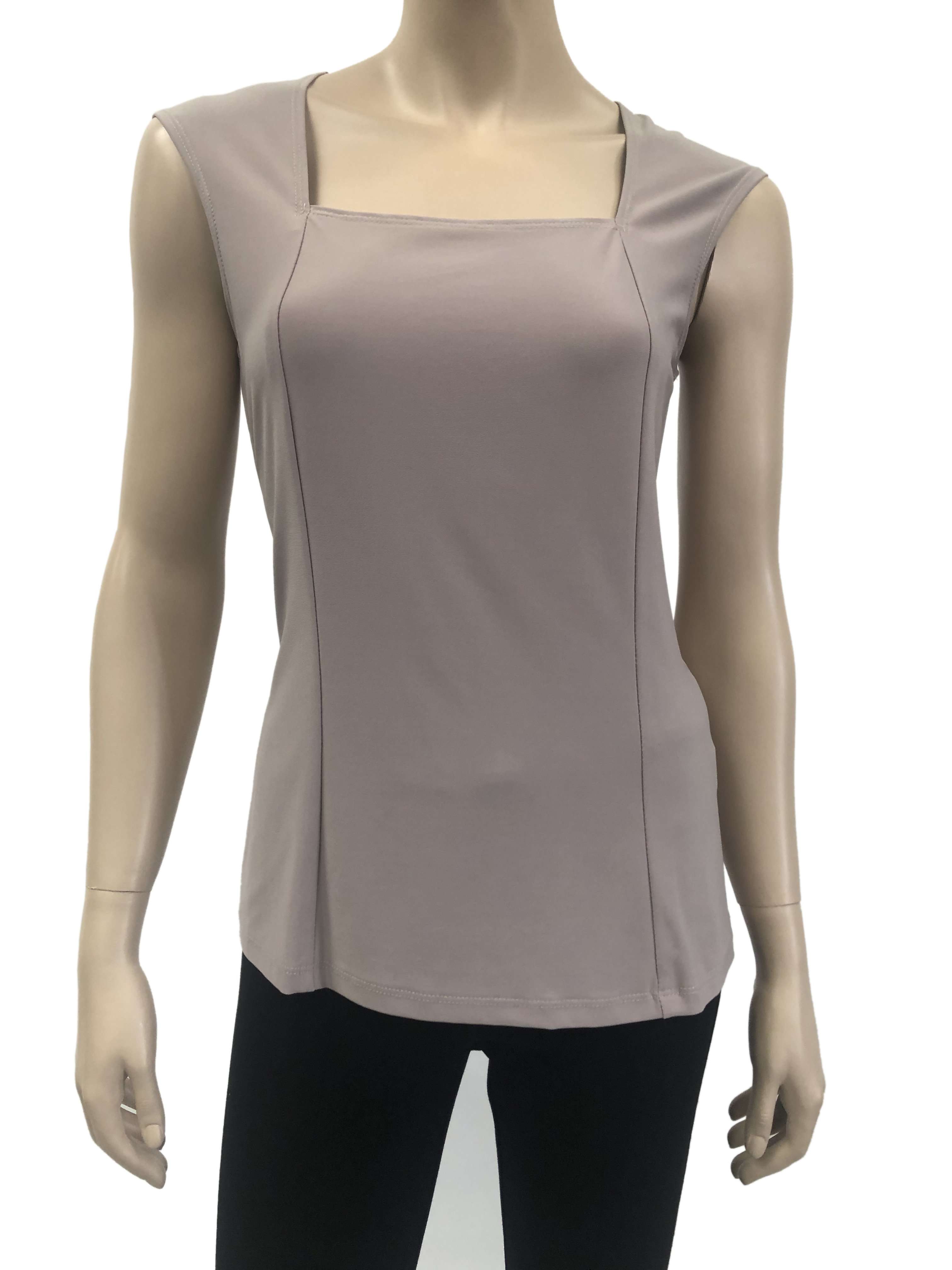 Women's Camisole Stone Beige Square Neckline Quality Stretch Fabric Made in Canada - Yvonne Marie - Yvonne Marie