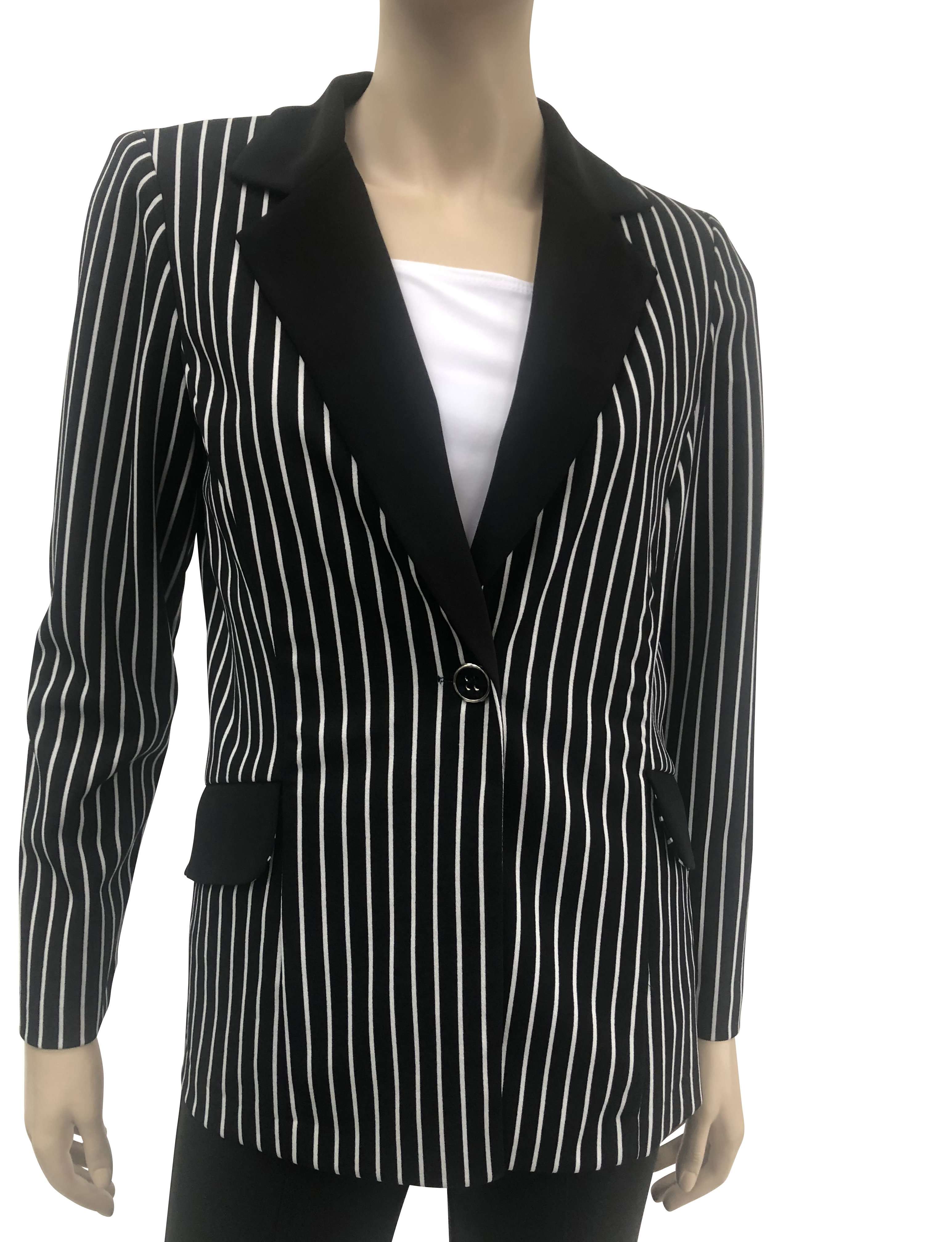 Women's Jackets Pinstripe Blazer Black And White Amazing Quality Made in Canada - Yvonne Marie - Yvonne Marie