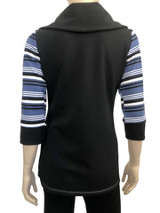 Women's Sweater Top Blue stripe with Cowl Neck - Made In Canada - Yvonne Marie - Yvonne Marie