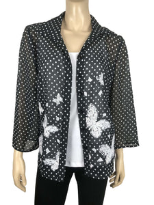 Women's Blouse Black Polka Dot Embroidered Butterfly Chiffon Fabric - Made in Canada - Yvonne Marie - Yvonne Marie