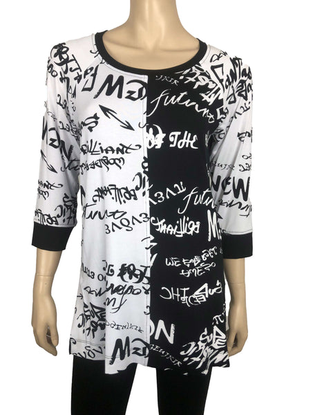 Women's Tops On Sale Canada Black and White Quality Flattering Tunic Top Now 50% Off Made in Canada