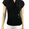 Women's Top Black Cross Over Design with Flattering Ornament Detail Made in Canada - Yvonne Marie - Yvonne Marie