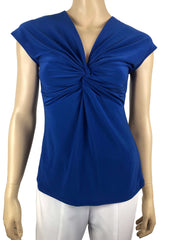 Women's Top Royal Blue Flattering Twist Front Design Quality Made in Canada - Yvonne Marie - Yvonne Marie