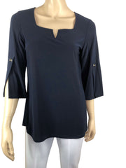 Women's Navy Top Amazing Neckline Quality Fabric Made in Canada Our Best Seller - Yvonne Marie - Yvonne Marie