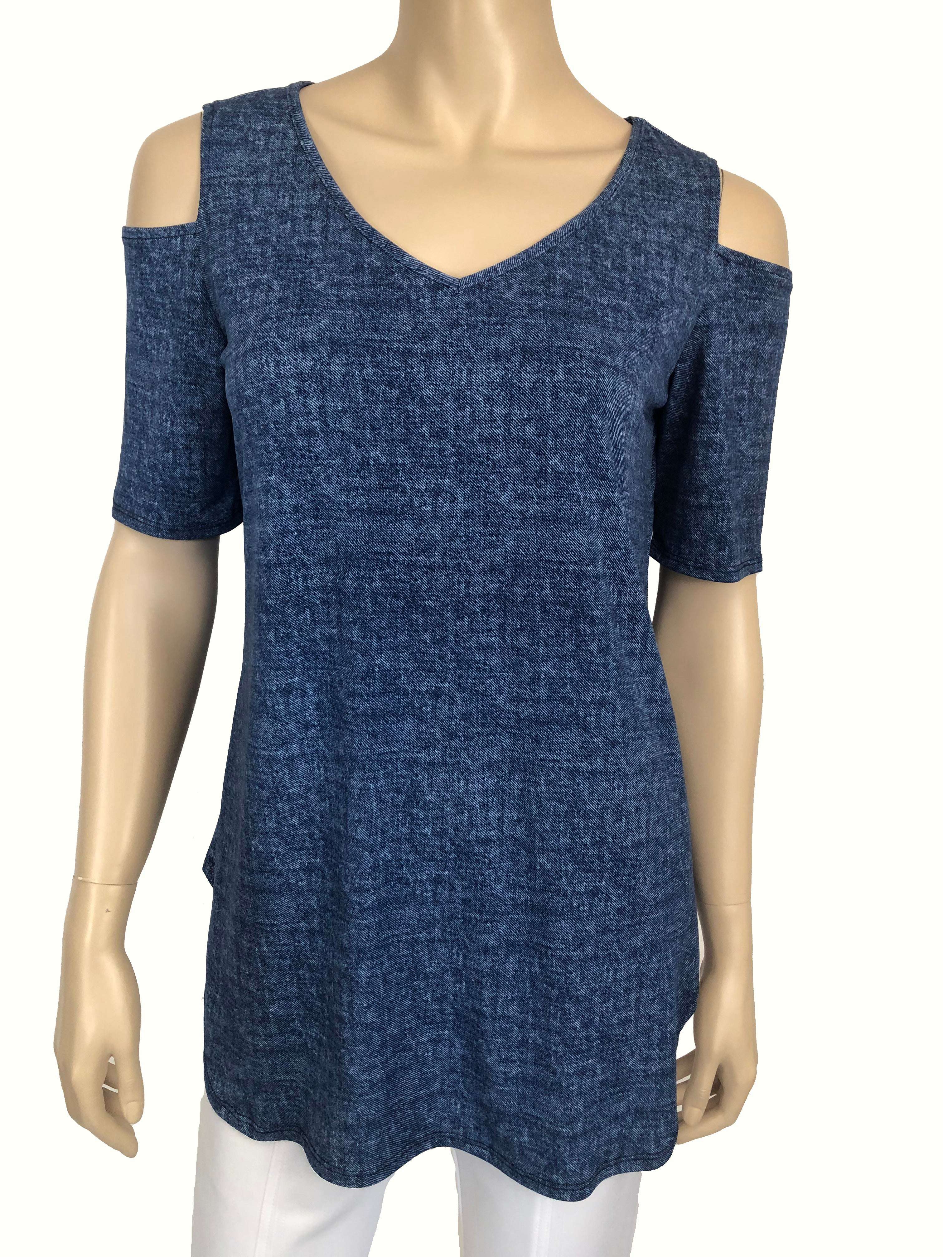 Women's Tops Denim Cold Shoulder Our Best Seller and Quality Comfort Fit Made in Canada - Yvonne Marie - Yvonne Marie