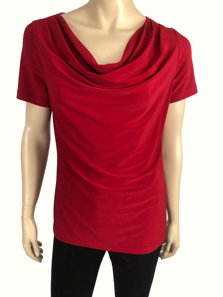 Women's Tops on Sale Red Draped Neckline Top Quality Stretch Fabric Flattering Fit Our Best Seller Sizes XLARGE Made in Canada