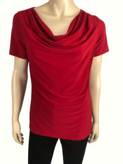 Women's Tops on Sale Red Draped Neckline Top Quality Stretch Fabric Flattering Fit Our Best Seller Sizes XLARGE Made in Canada - Yvonne Marie - Yvonne Marie
