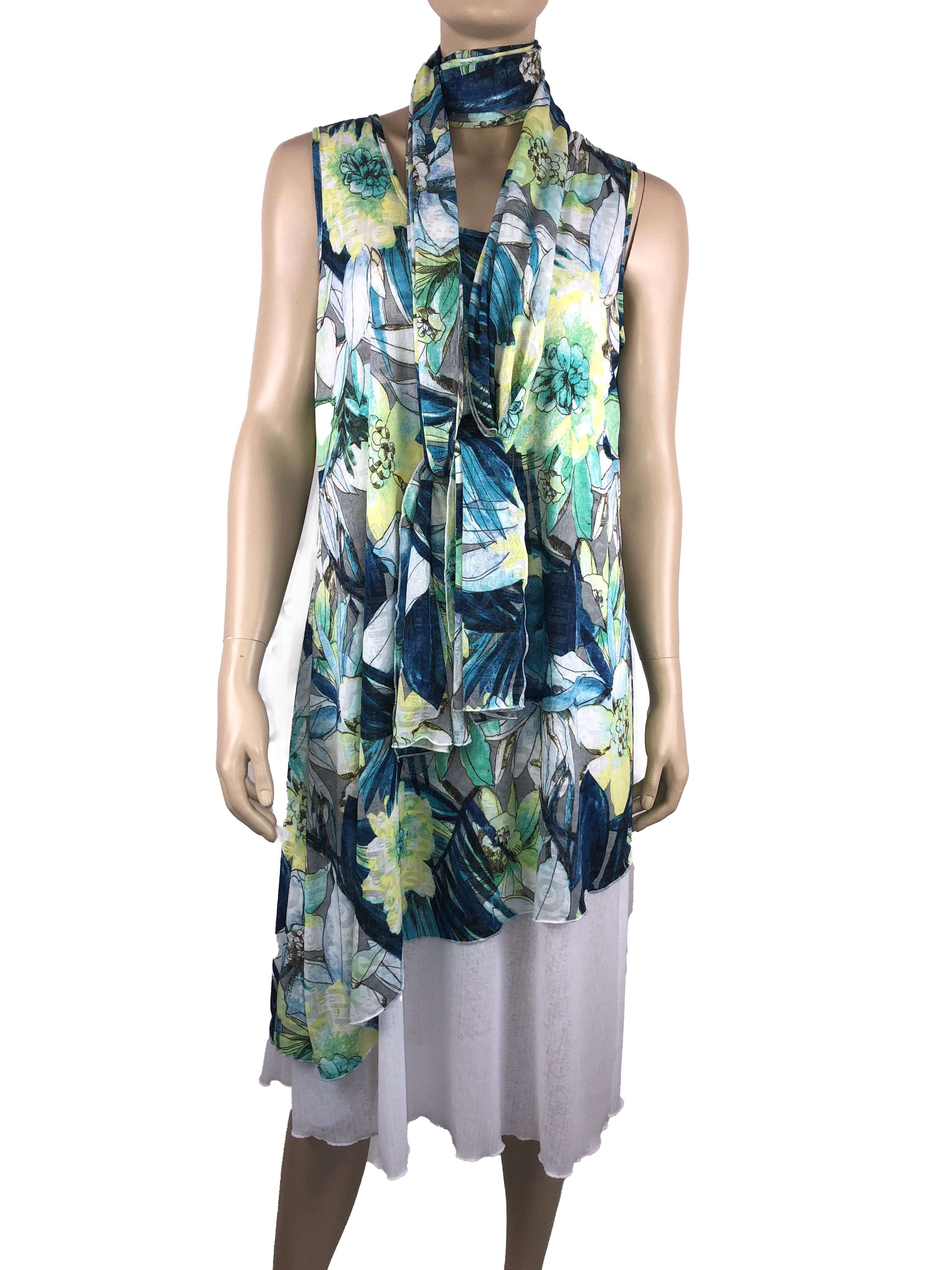 Women's Dresses Canada Soft Colorful Print Layered Flattering Design Includes Shawl Best Quality Stretch Fabric Made in Canada Yvonne Marie Boutiques - Yvonne Marie - Yvonne Marie