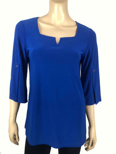 Women's Royal Blue Elegant Top Beautiful Neckline and Sleeves Quality Fabric Made in Canada