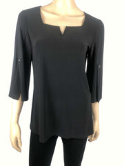 Women's Top Black Amazing Fit Quality Fabric Neckline stunning Detail and Flowing Sleeves Made in Canada - Yvonne Marie - Yvonne Marie