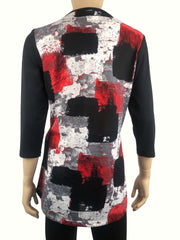 Women's Tops Red And Black Print With Cut Out Neckline - Made In Canada Quality Fabric Amazing Fit - Yvonne Marie - Yvonne Marie