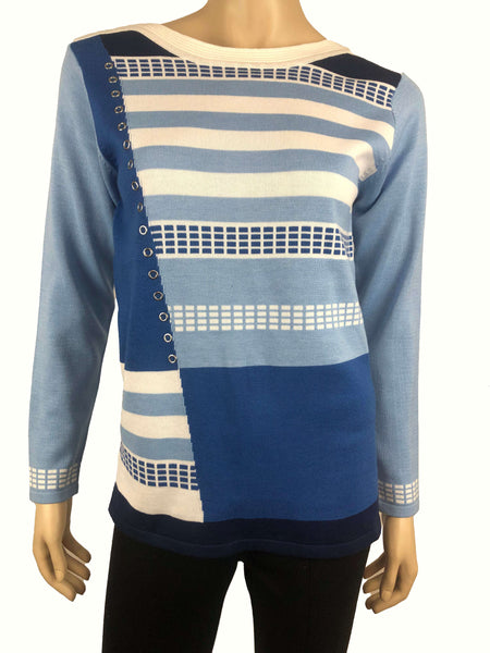 Women's Sweater Blue Geometric Design XXLARGE SIZE