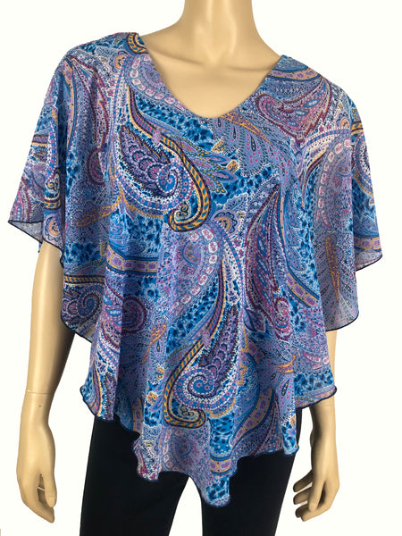 Women's Blouse Blue Chiffon Quality Design - Made In Canada