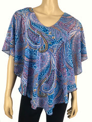 Women's Blouse Blue Chiffon Quality Design - Made In Canada - Yvonne Marie - Yvonne Marie