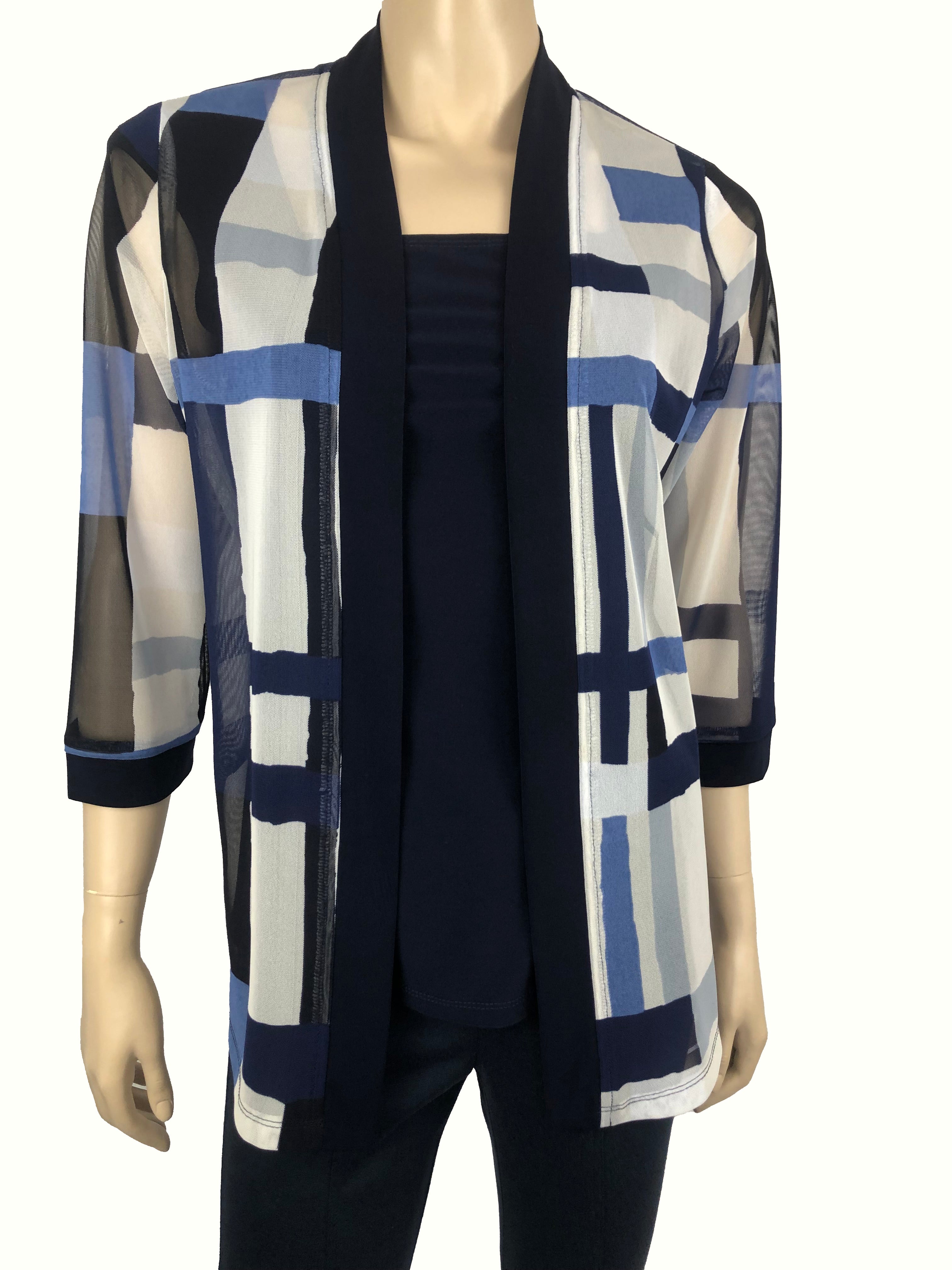 Women's Cardigan Navy Geo Print On Sale Now Made in Canada XLARGE Sizes - Yvonne Marie - Yvonne Marie
