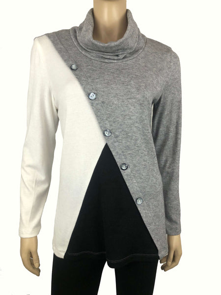 Women's Sweaters Cowl Neck Grey Combo Design - Made In Canada