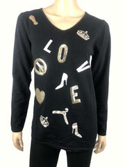Women's Love Theme Black Sweater Top Super Cool Comfort Design On Sale Now XLARGE SIZES - Yvonne Marie - Yvonne Marie
