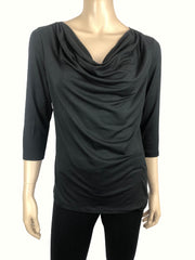 Women's Black Tops 50% Off Black Draped Neck Soft Quality Stretch Knit Fabric Made in Canada - Yvonne Marie - Yvonne Marie