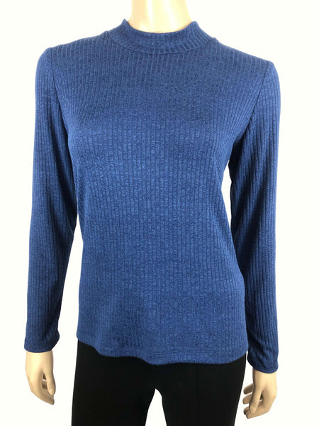 Women's Turtle Neck Sweater Blue Knit Fabric - Made In Canada