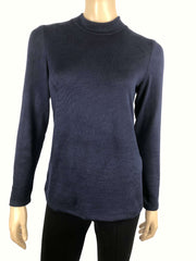 Women's Sweater Navy Mock neck - Made In Canada - Yvonne Marie - Yvonne Marie