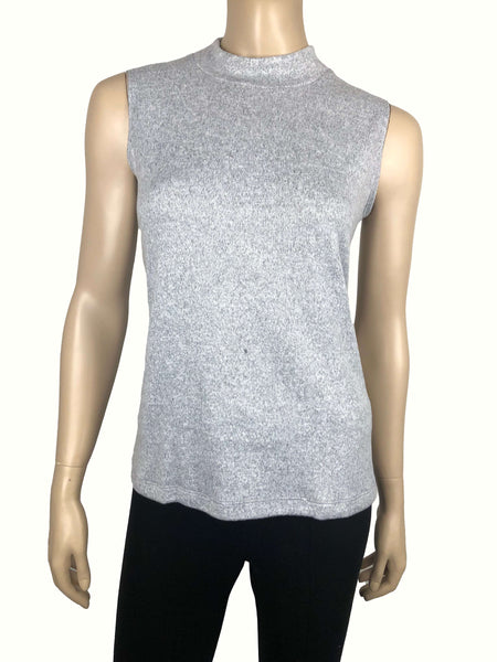 Women's Sleeveles Turtle Neck Silver Soft Knit Fabric - Made In Canada