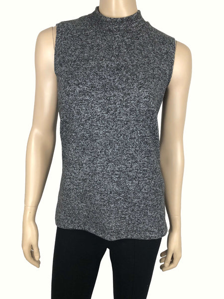 Women's Mock Neck Sleeveless Sweater Grey Mix Soft Knit Made In Canada