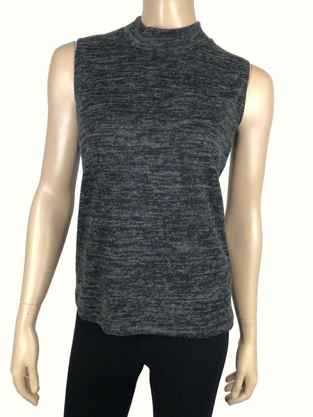Women's Seeveless Mock Neck Black Mix Soft Knit Fabric - Made In Canada