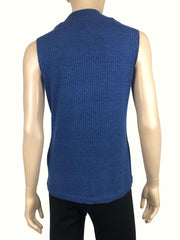 Women's mock Neck Sweater Blue Seeveless - Made In Canada - Yvonne Marie - Yvonne Marie