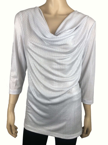 Women's Tops White Elegant Glitter Top Quality Fabric Made in Canada Amazing Fit On Sale Now