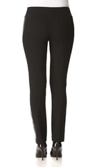 Women's Pants Black with Silver Side Details-Comfort Fit-Made in Canada - Yvonne Marie - Yvonne Marie
