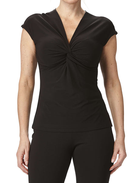 Women's Top Black Flattering Fit with Twist Front Quality Stretch Fabric Made in Canada