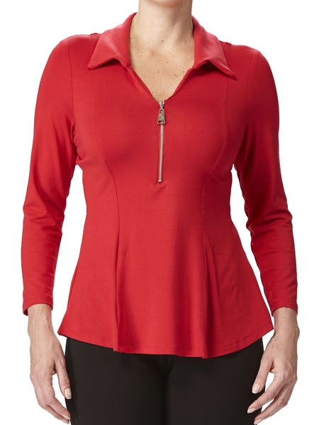 Women's Blouse Red Quality Knit Fabric Exclusive at Yvonne Marie -Made in Canada
