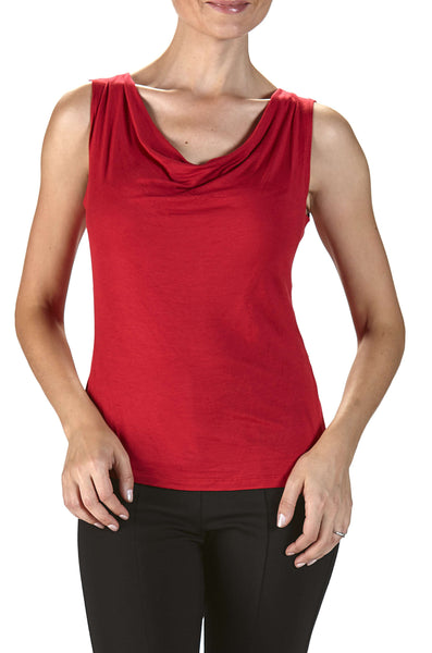 Women's Red Cami Top with Draped Neckline on Sale Made in Canada