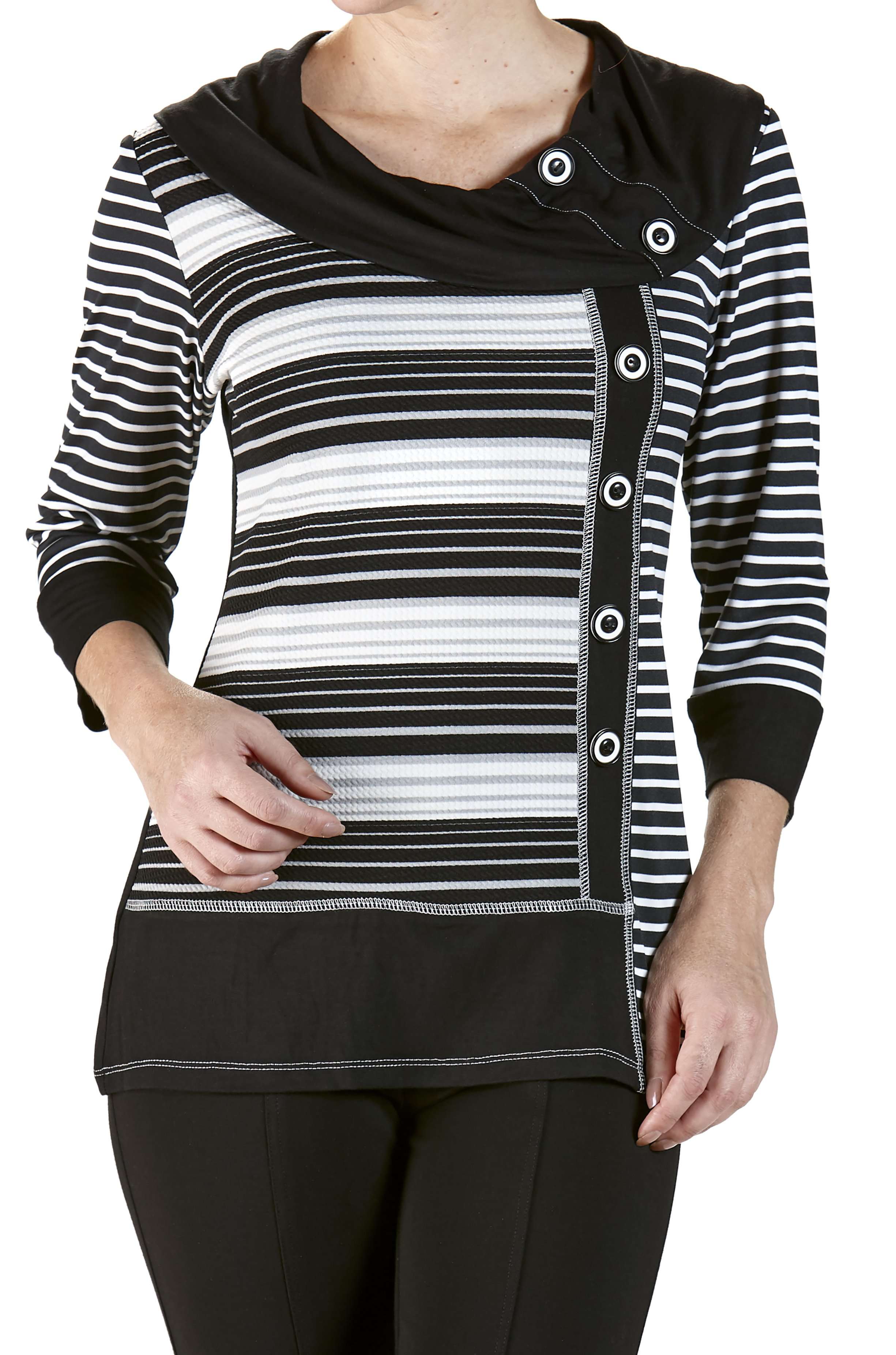 Women's Sweater Top Black Stripe Soft Knit Fabric - XXLarge Sizes - Made in Canada - Yvonne Marie - Yvonne Marie