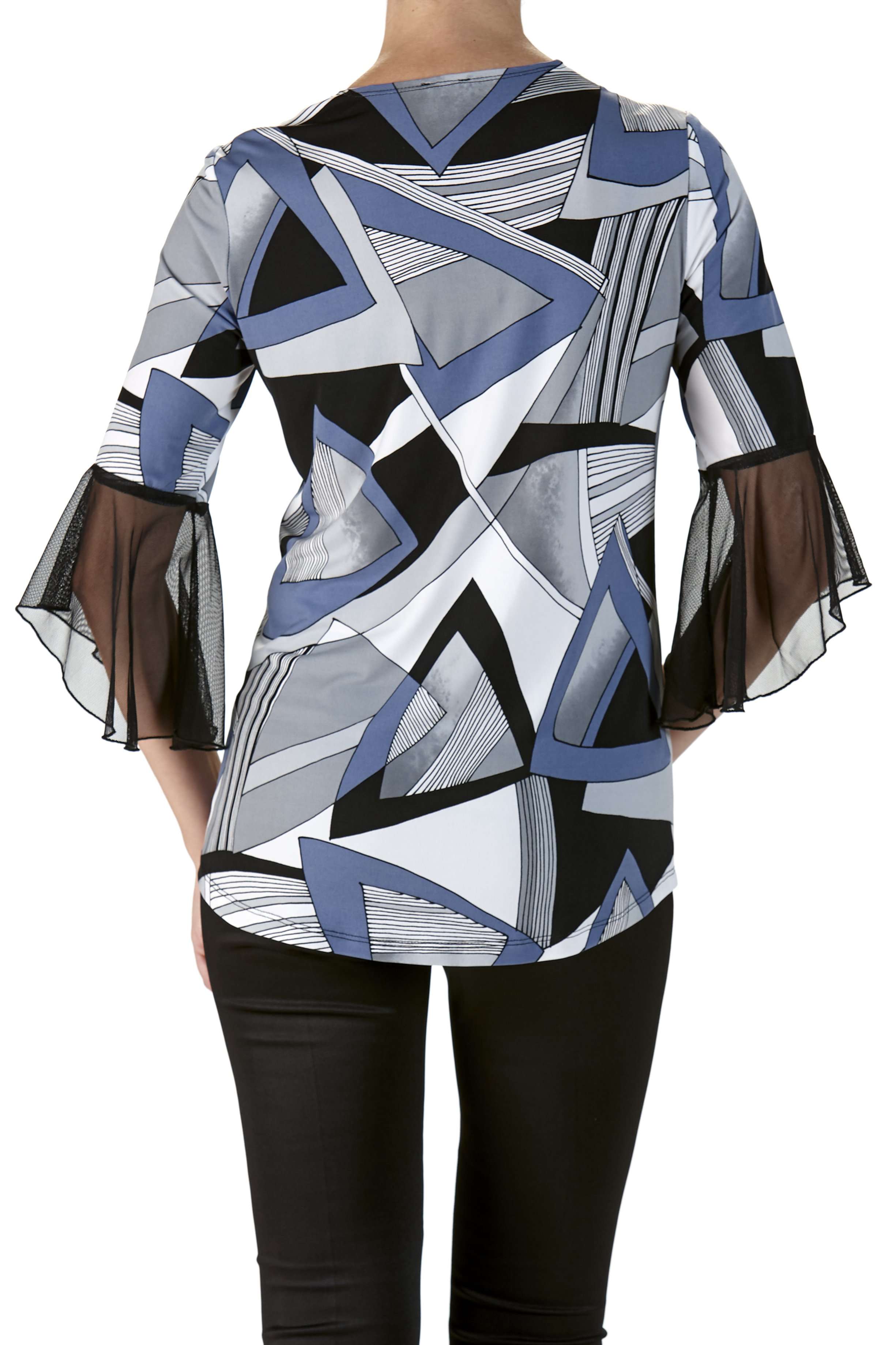 Women's Tops on Sale Canada Flattering Fit Quality Stretch fabric Blue and Black Print Made in Canada Yvonne Marie Boutiques - Yvonne Marie - Yvonne Marie