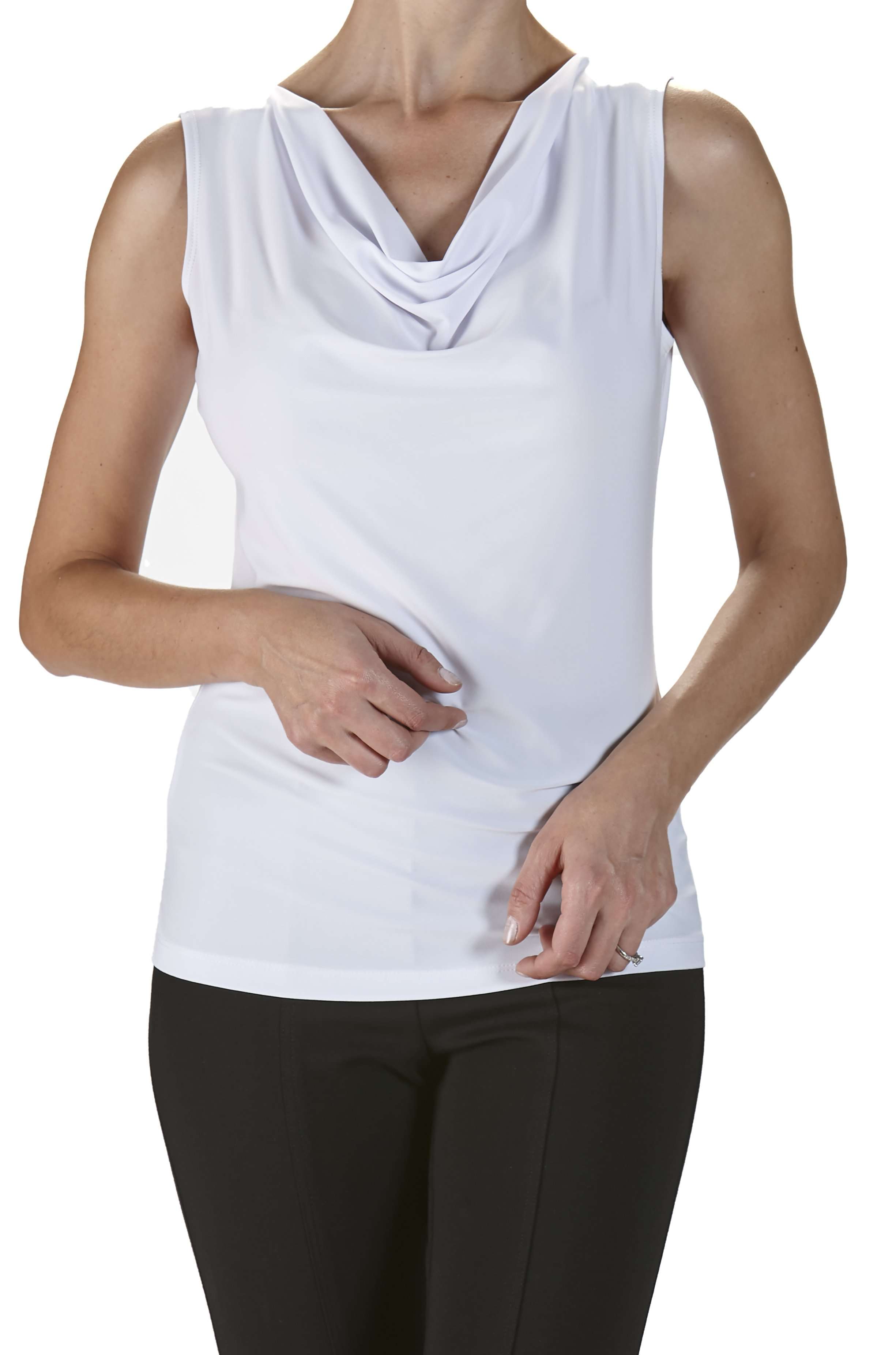 Women's White Draped Neckline Camisole Tank Top Quality Stretch Fabric Now 50% off Made in Canada - Yvonne Marie - Yvonne Marie