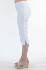 Women's Capri's White Stretch Quality Fabric 50% OFF Best Seller Flattering Fit Made In Canada - Yvonne Marie - Yvonne Marie
