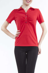 Women's Top Polo Red Button Front on Sale Made in Canada - Yvonne Marie - Yvonne Marie